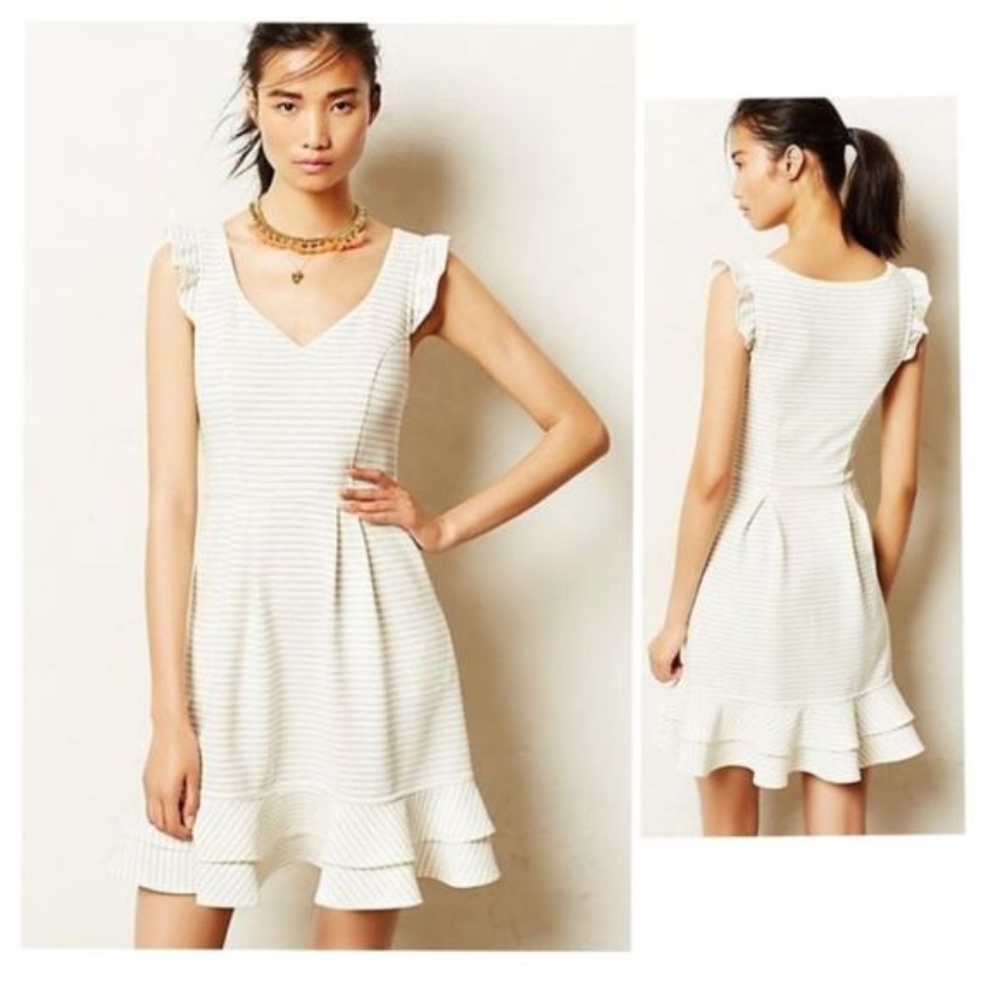ANTHRO MAEVE Sunland Striped Ruffle Fit and Flare